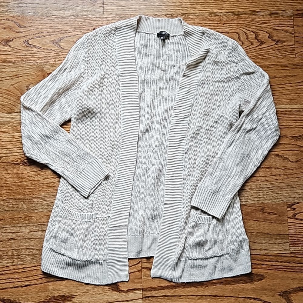 TALBOTS 100% Linen Open Cardigan, Beige Cream, Size Medium Petite